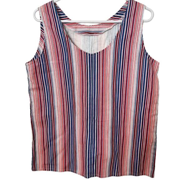 Vintage 70s 80s White Red Black Blue Striped Sleeveless Tank Medium Large Boho - Picture 1 of 2